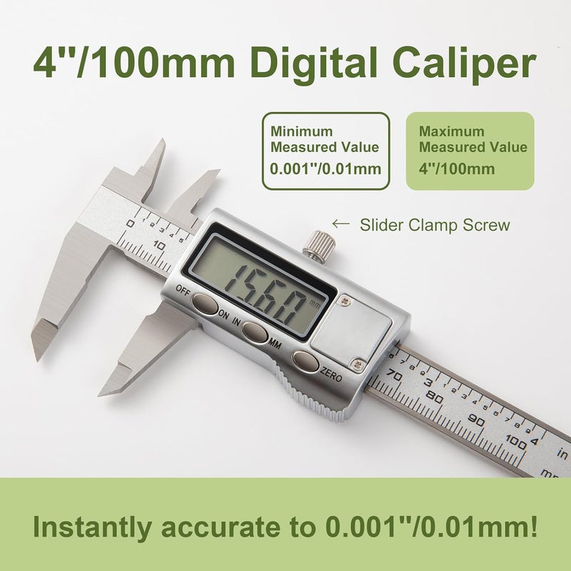 SCITOOLS All-Metal Small Digital Caliper 0-4" Mini Measuring Tool, Micrometer Caliper with Auto-Off Feature, Interchangeable Between inches and millimeters for DIY/Household and 3D Printing - Image 2